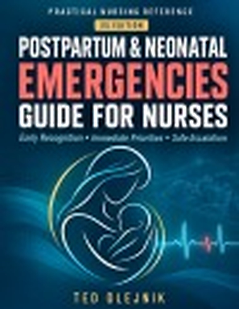 Book cover: Postpartum & Neonatal Emergencies Guide for Nurses US edition: Early recognition • immediate priorities • safe escalation