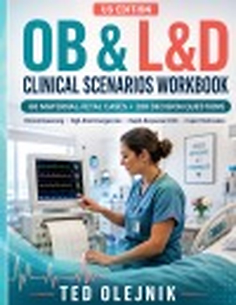 Book cover: OB & L&D CLINICAL SCENARIOS WORKBOOK US EDITION: 60 Realistic Maternal-Fetal Cases for Obstetric Triage, Labor Management, Fetal Assessment, Emergencies, Postpartum Care, and Clinical Judgment