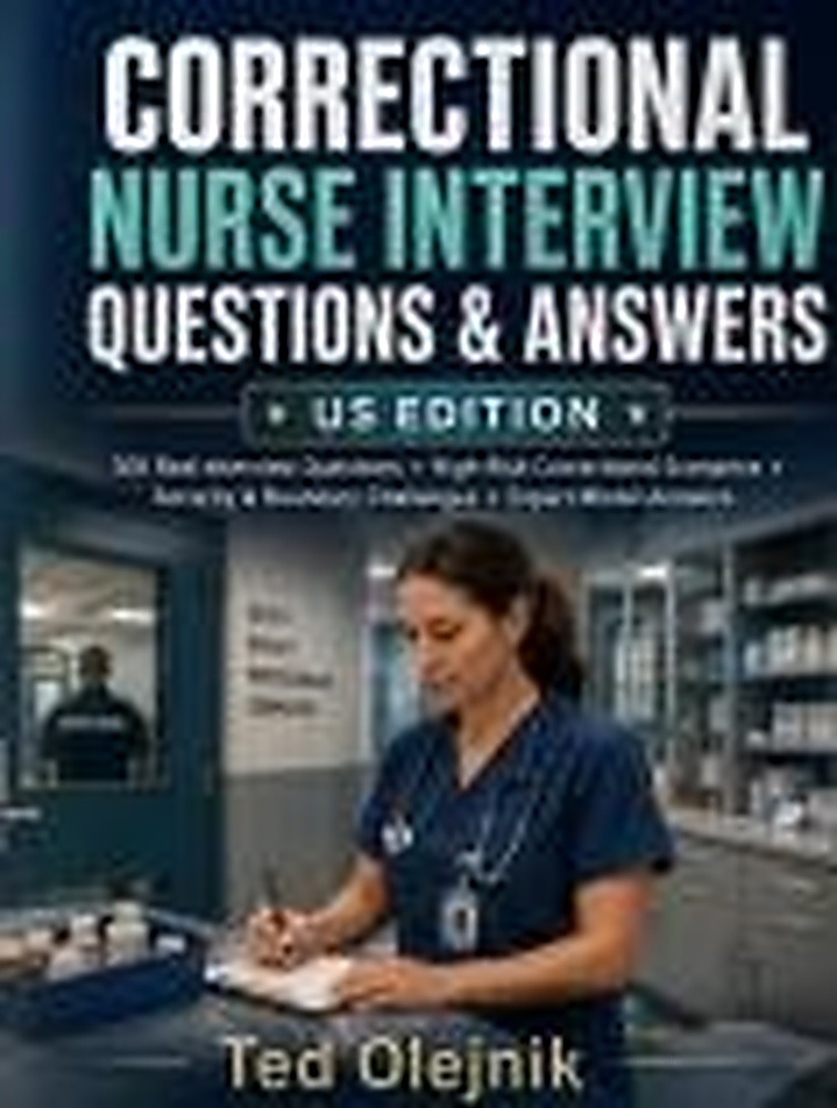Book cover: CORRECTIONAL NURSE INTERVIEW QUESTIONS & ANSWERS US EDITION: 300 Real Interview Questions • High-Risk Correctional Scenarios • Security & Boundary Challenges • Expert Model Answers