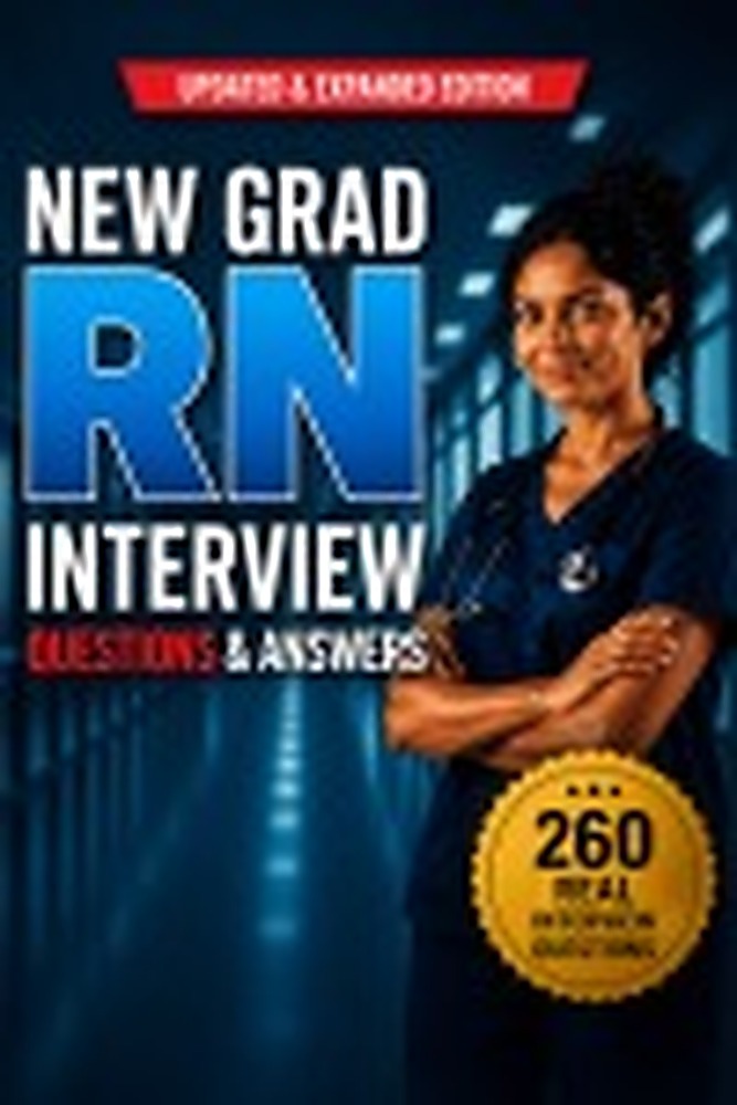 Book cover: New Grad RN Interview Questions & Answers: Ace Your First Registered Nurse Interview with Confidence