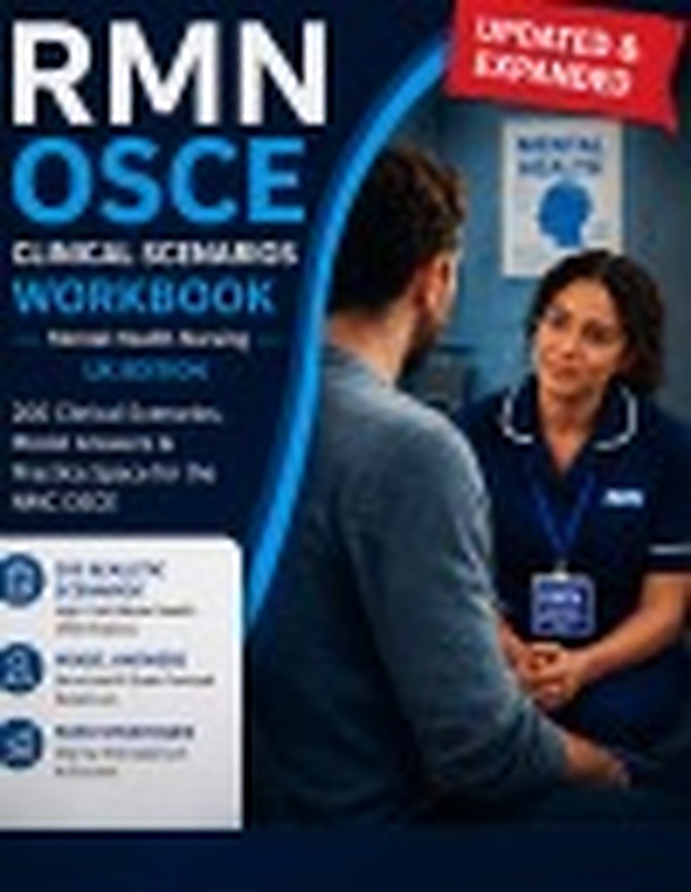 Book cover: Mental Health Nursing OSCE Workbook (RMN, UK Edition): 200 Clinical Scenarios, Model Answers & Practice Space for the NMC OSCE