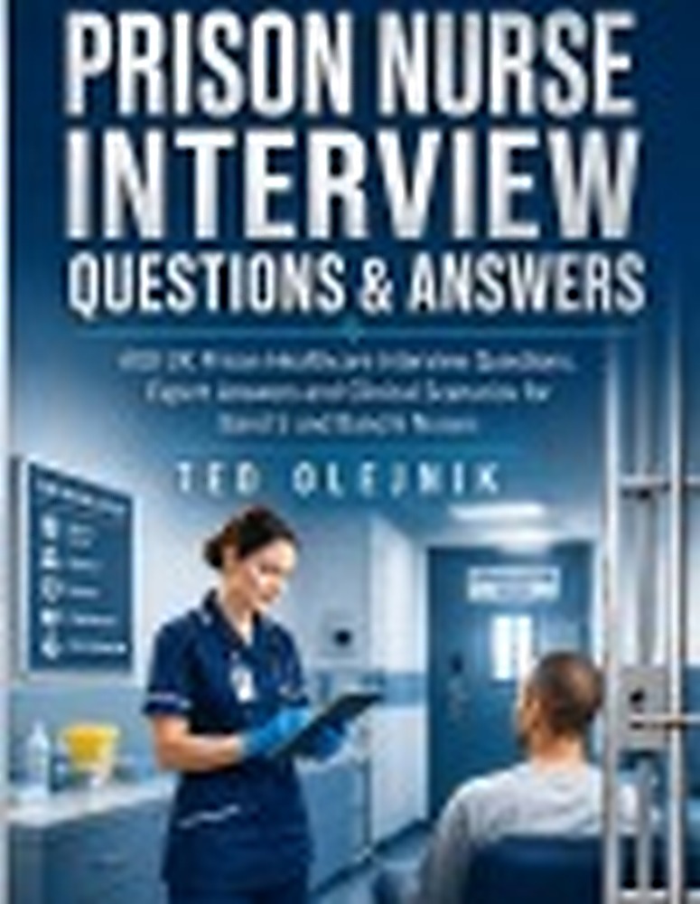 Book cover: PRISON NURSE INTERVIEW QUESTIONS & ANSWERS: 600 UK Prison Healthcare Interview Questions, Expert Answers and Clinical Scenarios for Band 5 and Band 6 Nurses