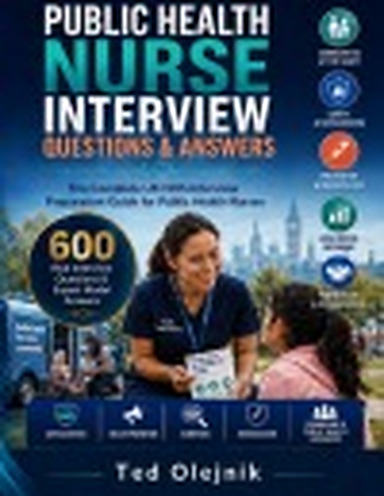 Book cover: PUBLIC HEALTH NURSE INTERVIEW QUESTIONS & ANSWERS: 600 Real UK Interview Questions, Expert Model Answers, Public Health Scenarios, Safeguarding, Health Promotion and Population Health