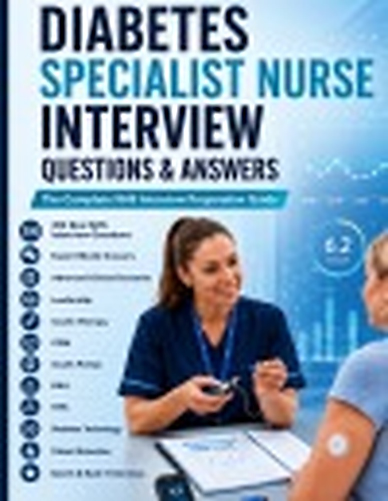 Book cover: DIABETES SPECIALIST NURSE INTERVIEW QUESTIONS & ANSWERS: The Complete NHS Interview Preparation Guide 300 Real NHS Interview Questions