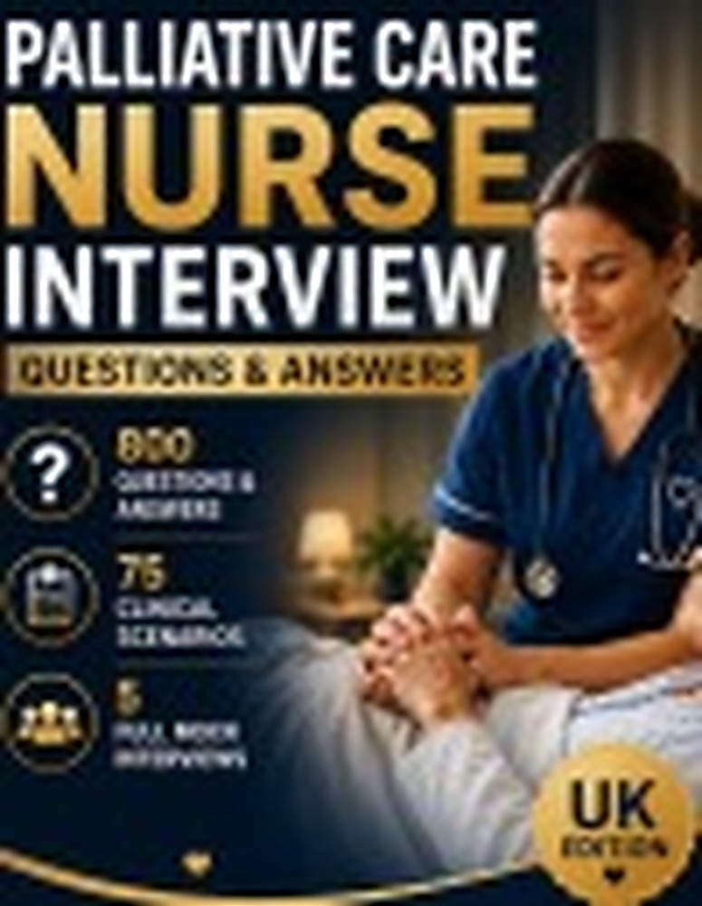 Book cover: PALLIATIVE CARE NURSE INTERVIEW QUESTIONS & ANSWERS: The Complete UK NHS Interview Preparation Guide for Palliative Care Nurses