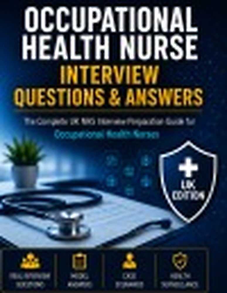 Book cover: OCCUPATIONAL HEALTH NURSE INTERVIEW QUESTIONS & ANSWERS: The Complete UK NHS Interview Preparation Guide for Occupational Health Nurses