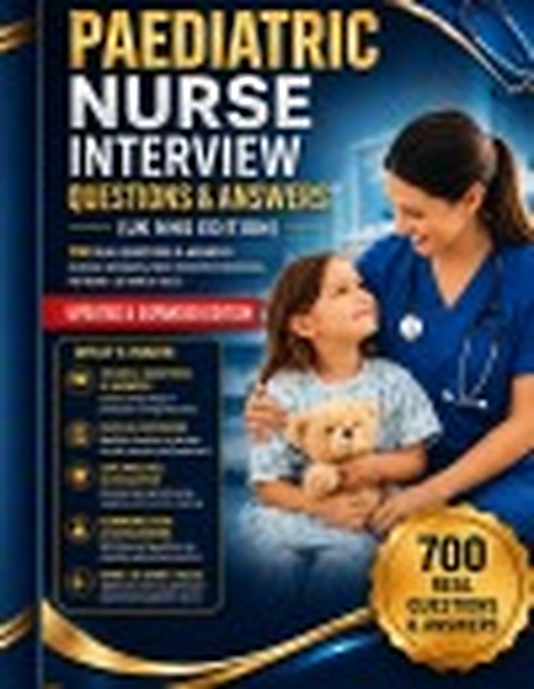Book cover: Paediatric Nurse Interview Questions (UK NHS Edition): 700 Real Questions & Answers, Clinical Scenarios & Mock Interview Workbook for Band 5 & Band 6 Roles