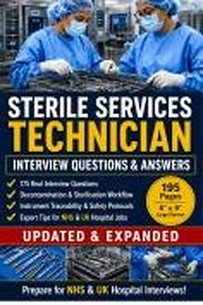 Book cover: Sterile Services Technician Interview Questions & Answers Uk edition: 175 Real Interview Questions, Sterilisation Workflow, Traceability and Expert Tips for NHS & UK Hospital Jobs
