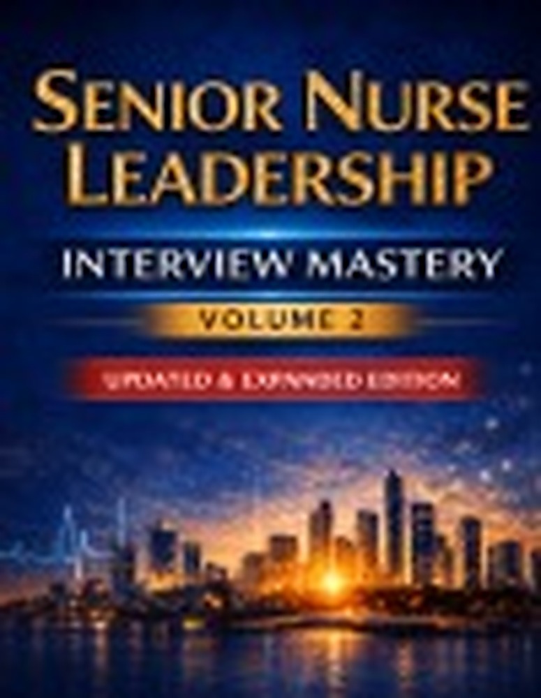 Book cover: Senior Nurse Leadership Interview Mastery – Volume 2: Strategic Operations, Multi-Unit Oversight, Workforce Performance & Executive Readiness for Assistant Director-Level Roles