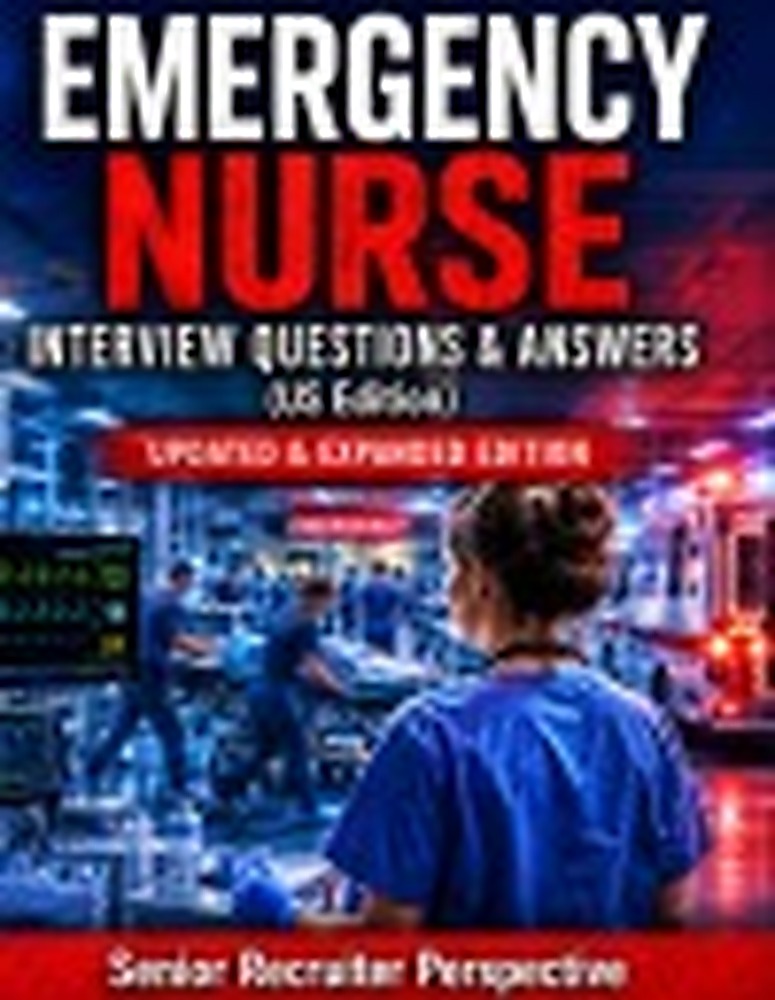 Book cover: Emergency Nurse Interview Questions & Answers (US Edition): 600 Real ER Interview Questions, High-Pressure Scenarios & Structured Answers from a Senior Recruiter Perspective for Registered Nurses