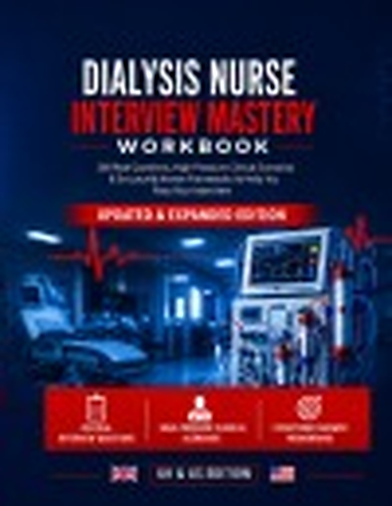 Book cover: Dialysis Nurse Interview Mastery Workbook (UK & US Edition): 200 Real Questions, High-Pressure Clinical Scenarios & Structured Answer Frameworks to Help You Pass Your Interview