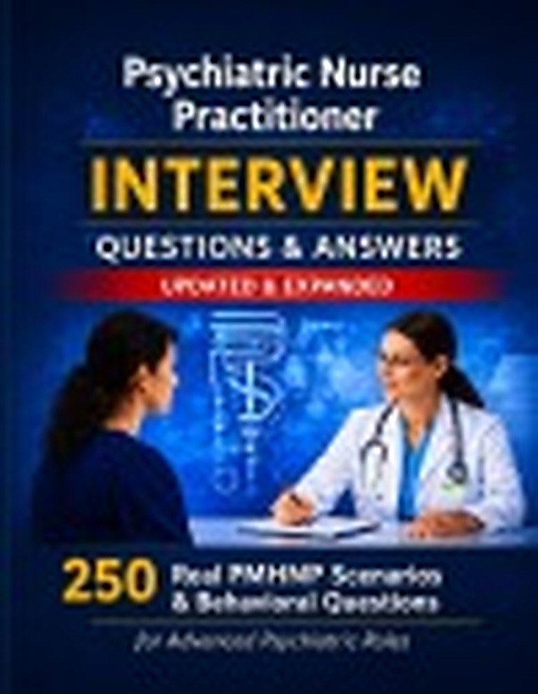 Book cover: Psychiatric Nurse Practitioner Interview Questions & Answers Mastery: Real Mental Health Clinical Scenarios, Behavioral Questions, and PMHNP Interview Strategies to Secure Advanced Psychiatric Roles