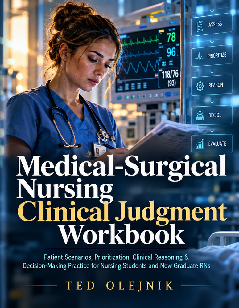 Book cover: MEDICAL-SURGICAL NURSING CLINICAL JUDGMENT WORKBOOK US EDITION: Patient Scenarios, Prioritization, Clinical Reasoning & Decision-Making Practice for Nursing Students and New Graduate RNs