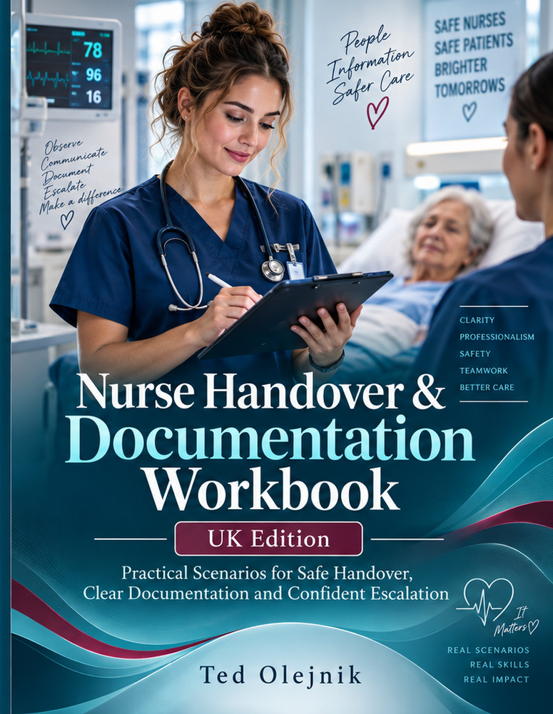 Book cover: NURSE HANDOVER & DOCUMENTATION WORKBOOK UK EDITION: Practical record-keeping, structured handover, escalation and clinical communication for nurses